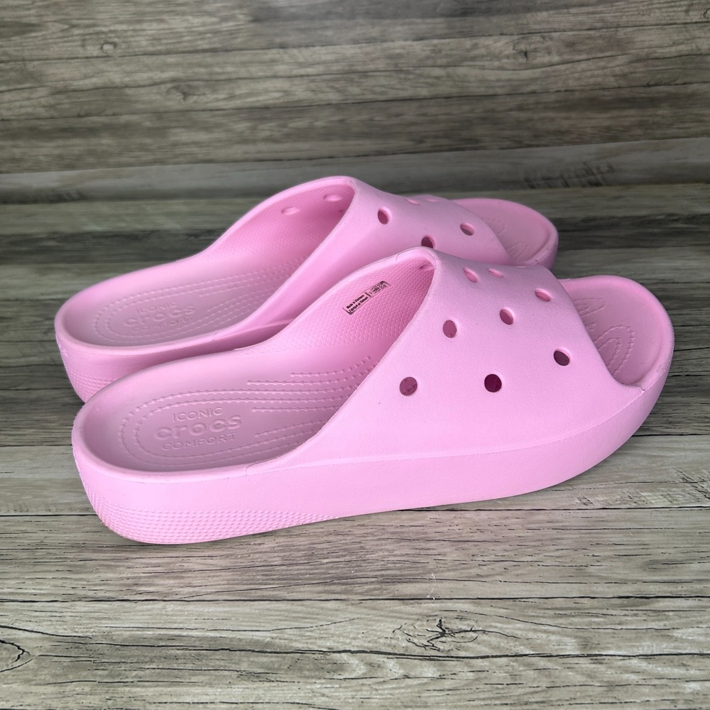 Crocs Platform Slide Open Toe Womens Size 11 Sandals Pink Flamingo - Picture 4 of 9